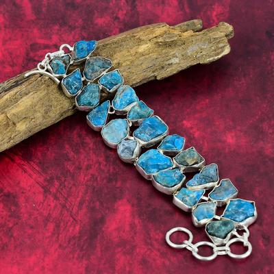 Natural Rough Neon Apatite Gemstone Jewelry, Handmade 925 Solid Sterling Silver Jewelry, Apatite Gemstone Jewelry, Awesome Chain Bracelet For Her