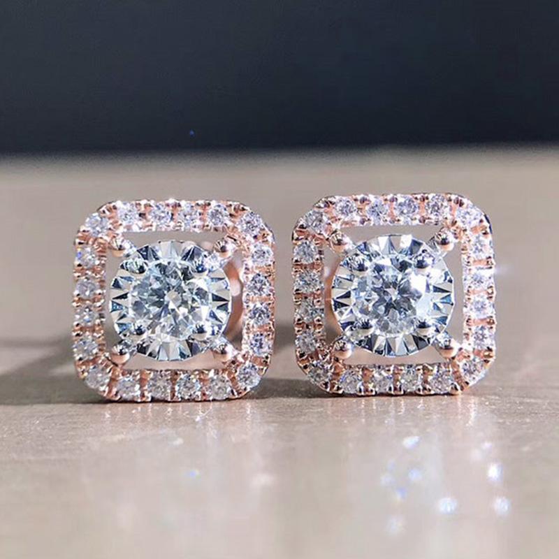 Simple Square Shaped Stud Earrings for Women Full Cubic Zirconia Shiny Wedding Jewelry Statement Earrings Wholesale Lots
