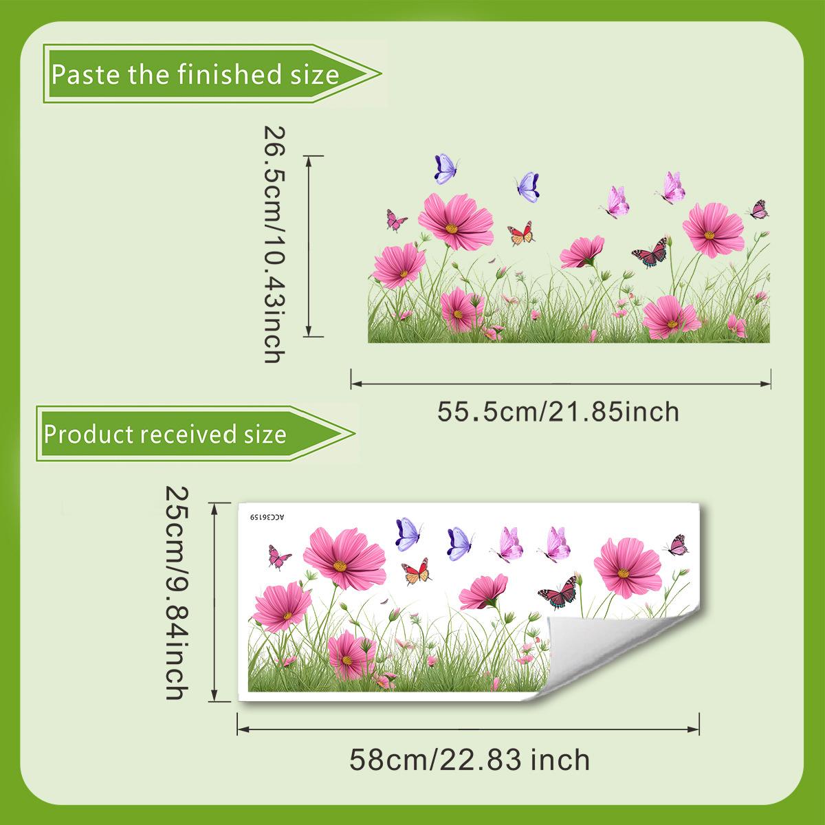 

Полностью прозрачные розовые цветы бабочки полностью прозрачные двусторонние видимые стеклянные наклейки для украшения дома 30*60cm