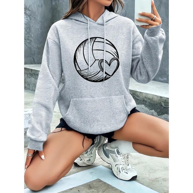 Autumn and Winter Women's Volleyball and Heart Pattern Hooded Sweatshirt Pullover Casual Volleyball Hoodie Personality Y2K