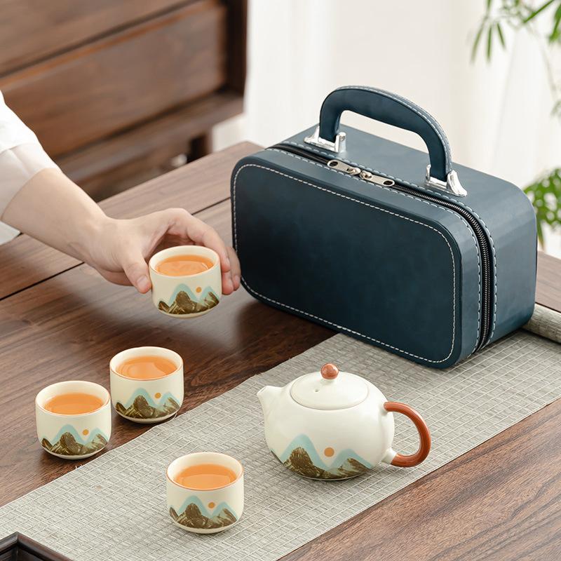 Ru Kiln Travel Tea Set Small Set Ceramic Outdoor Simple Portable Tea Making Household Kung Fu Tea Set Kuaike Cup Gifts