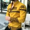 Men's Shirt Trendy Men's Color Block Splicing Long Sleeve Shirt Horizontal Stripe Decorative Collar Shirt European and American