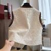 Women Lace Sleeveless Round Neck Single Breasted Vest Top