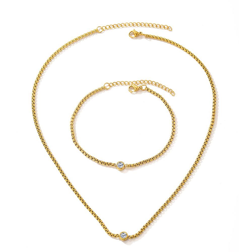 European American-style Trendy Personalized Stainless Steel Gold Plated Single-Stone Bracelet Necklace Women's Wedding Party
