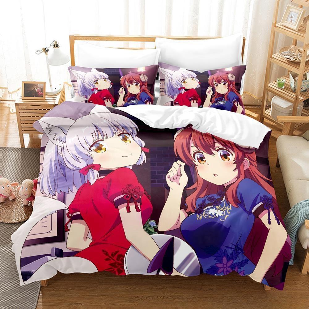 New Anime Girls The Demon Girl Next Door Bedding Set Single Twin Full Queen King Size Bed Set Adult Kid Bedroom Duvetcover Sets