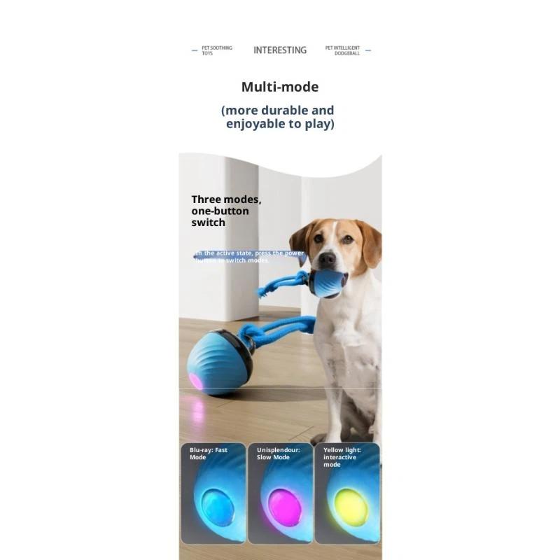 Smart Dog Toy Ball Electronic Interactive Pet Toy Moving Ball Rope Usb 3 Modes Automatic Moving Bouncing For Puppy Chew Products