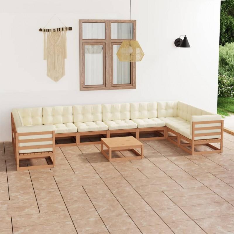 Día y Noche - Día y Noche Set de muebles de jardín 11 pzs cojines madera pino marrón miel
