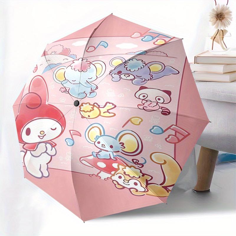 My Melody,Anniversary Automatic Folding Umbrella Simple 8 Rib Design, Bright Cartoon Pattern, Durable Iron Frame, Suitable For Travel, Outdo