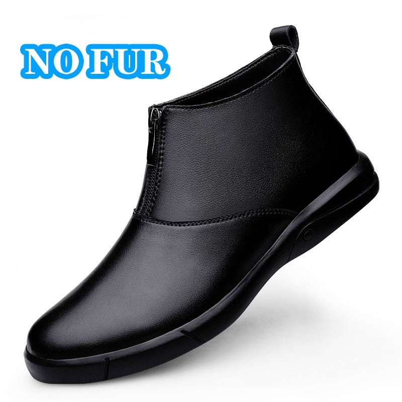 Fashion New Arrival Mens Slip on Chelsea Boots Genuine Leather Casual Ankle Boots Comfortable Man Business Botas Winter Plush Snow Shoes