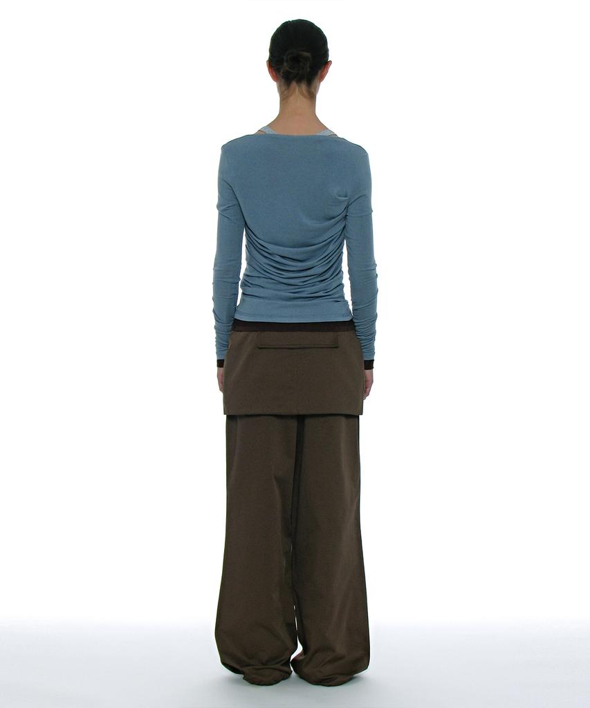 PARTIMENTO WOMEN 2Way Belted Layered Parachute Pants_Brown