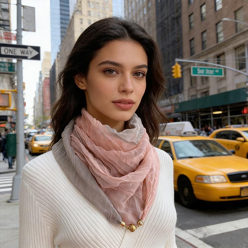 Women Scarf for Women Fashion Square Scarf Bohemian With Magnetic Buckle Casual Long Pleated Outings