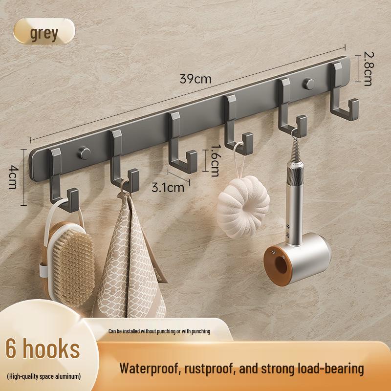 Space-Saving Aluminum Bathroom Towel Rack with Hooks for Wall or Door Mounting