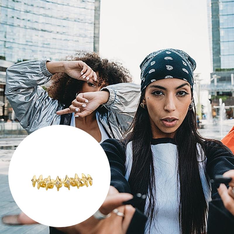 Unisex Star Accented Mouth Grills Present for Hip Hop Fan Comfortable Tooth Grills Suitable for Party and Performances