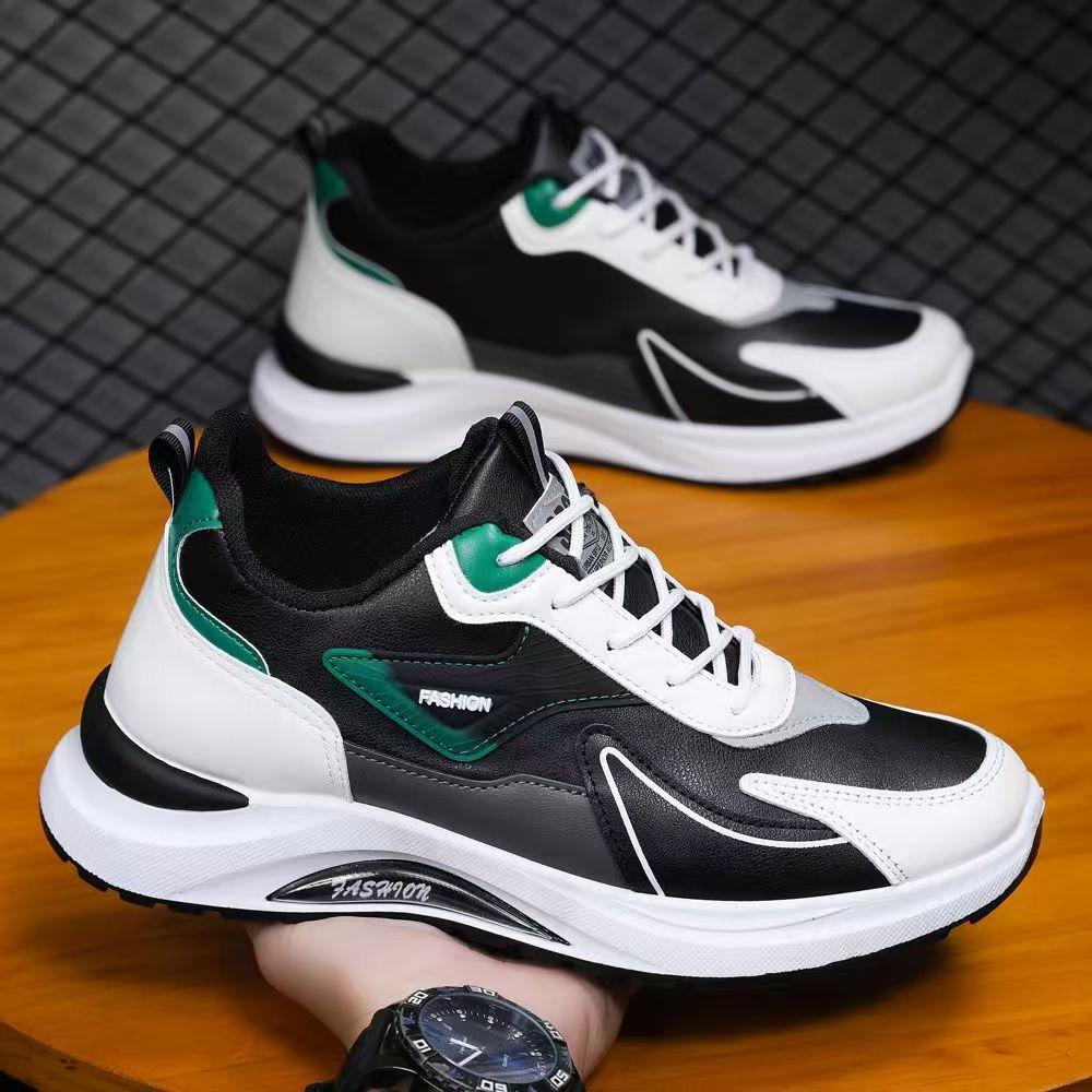 Men's Shoes Soft Sole Breathable Sports Single Shoes Leather Surface Light Comfortable Running Shoes Thick Sole Casual Dad Shoes