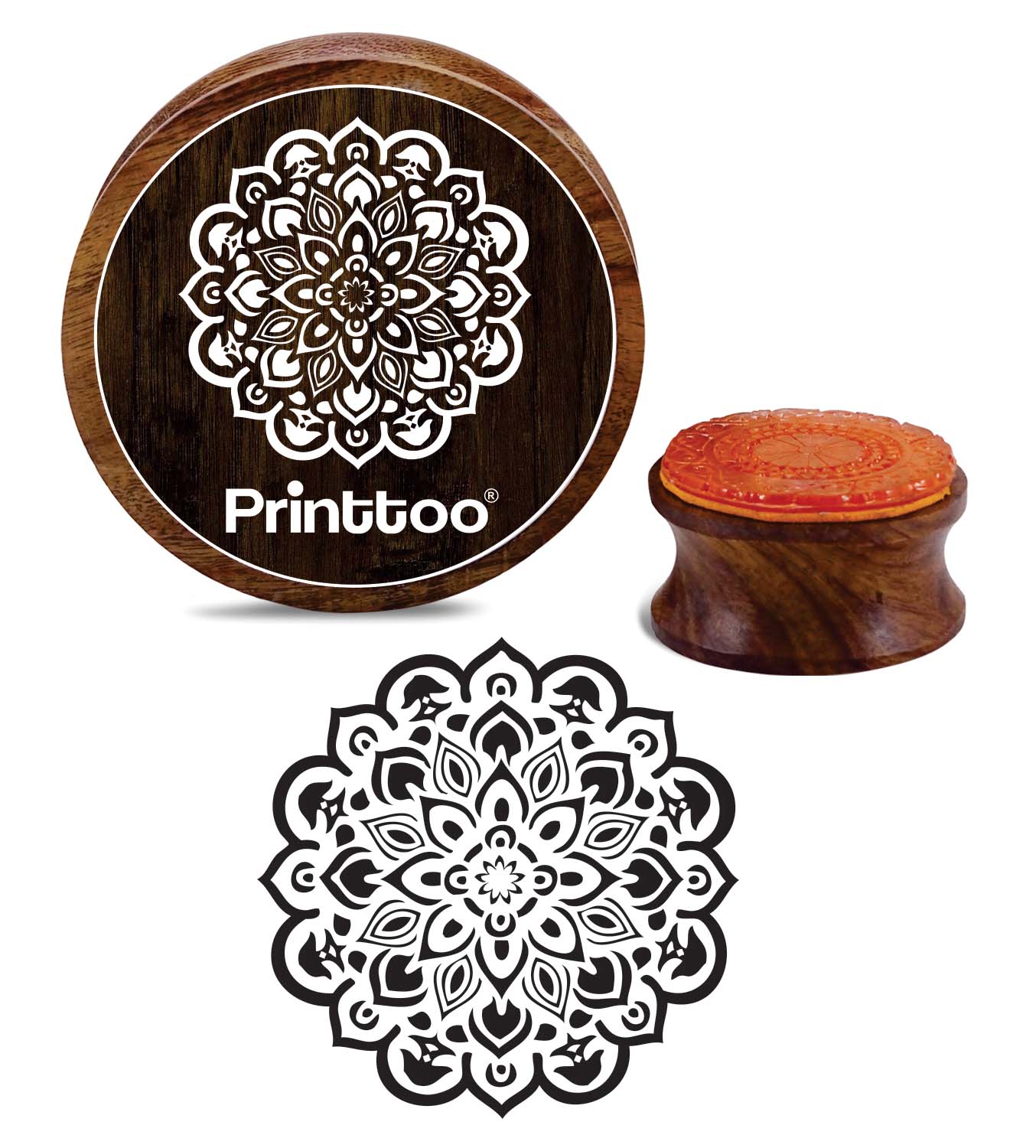 

Printtoo Craft Textile Round Stamp Scrap-booking Цветочные деревянные резиновые штампы DIY-2 2 Inch коричневый