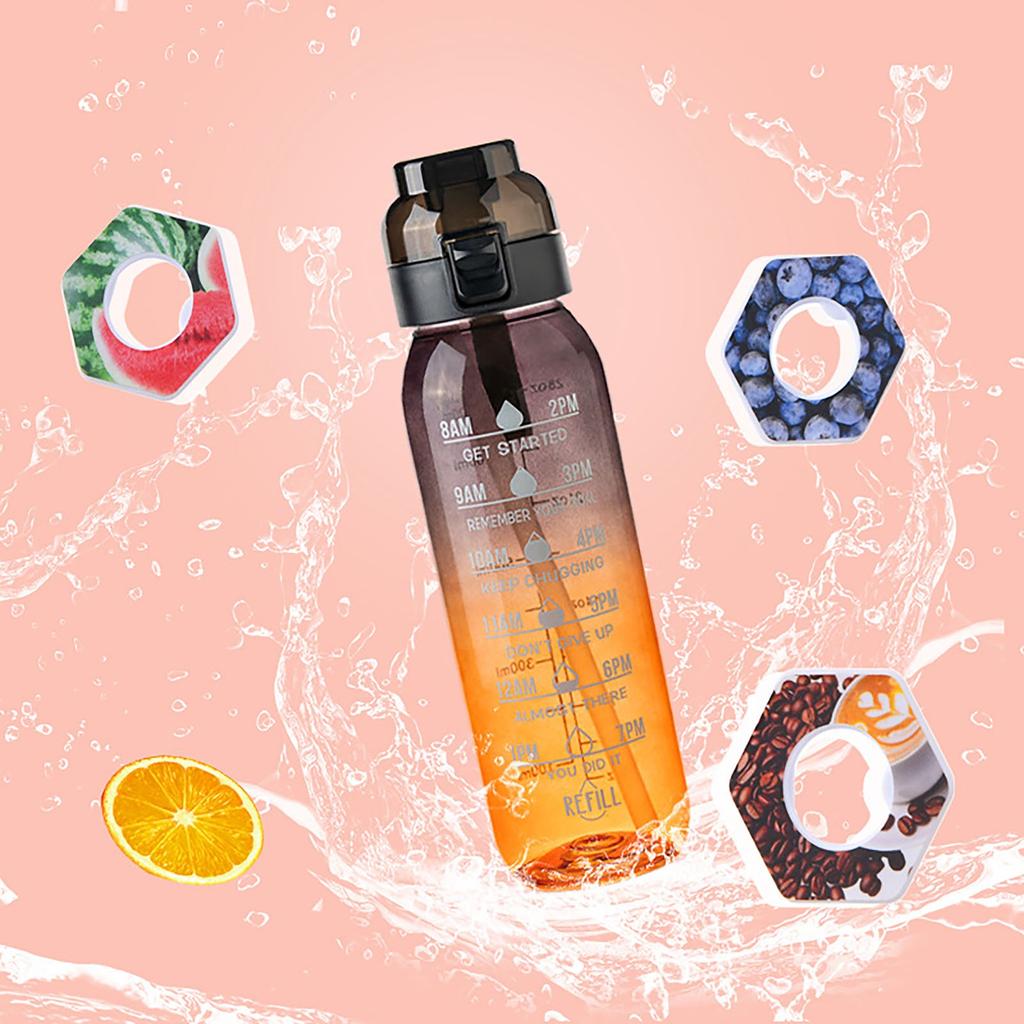 1000ml Flasche, Update Wasserflasche Set mit 8 Kapseln Trinkhalm, Outdoor Wasserflasche