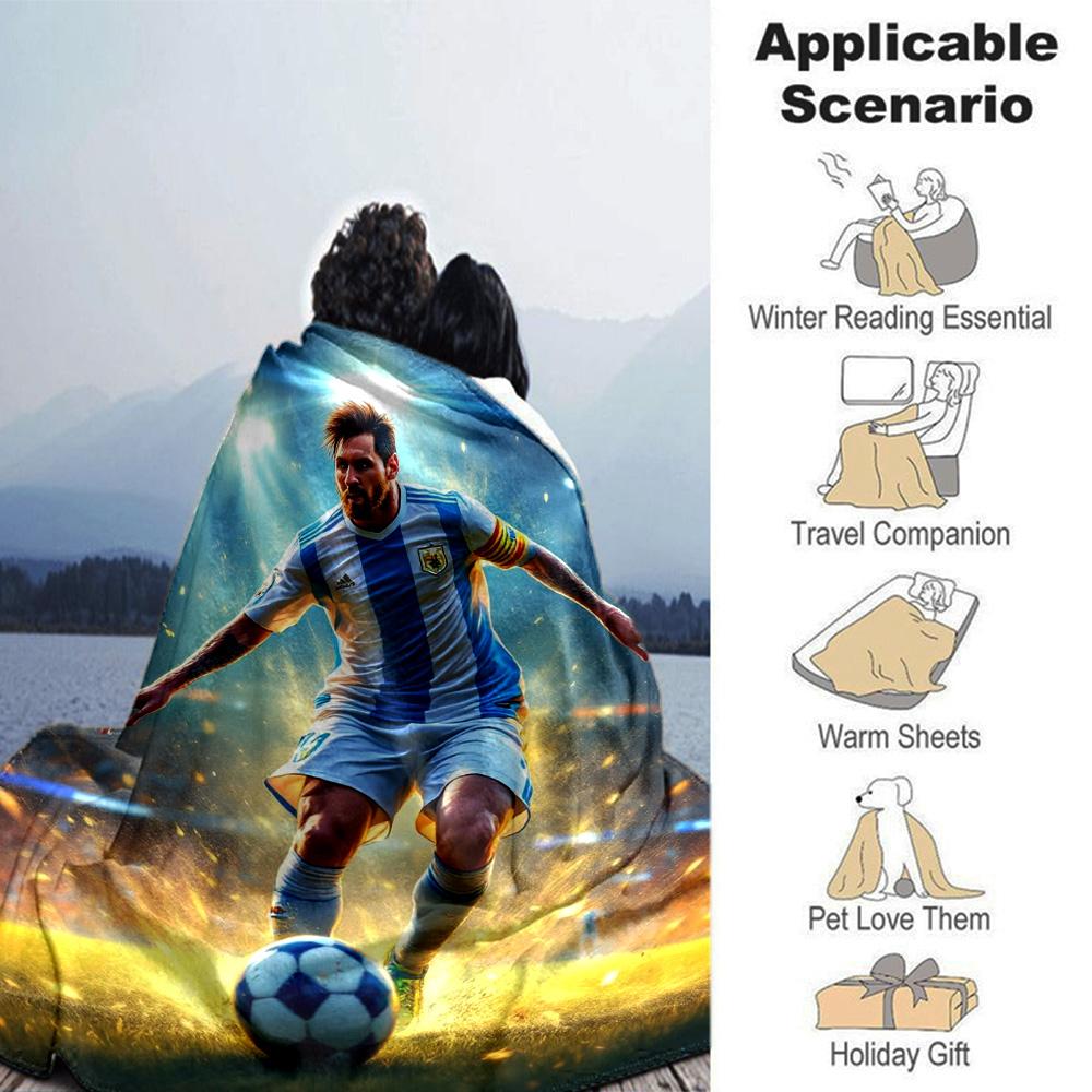 Messi Argentina Football Print Flannel Blanket Soft Warm Throw Blanket Sofa Bed Cover Fan Collectible Home Gift