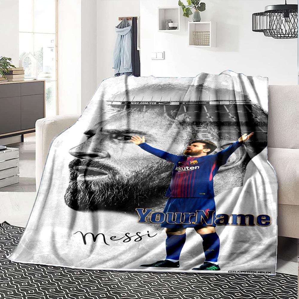 Messi Customize Text Blanket Lightweight Customizable Blanket Warmthful Decor Throw For Picnics Living Room Chair Sofa All-Season Use