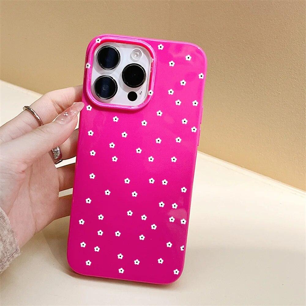 

Корейский чехол для телефона с цветочным принтом для iPhone 15 Pro, чехол для iPhone 11 12 13 14 Pro Max 7 8 Plus XR XS X SE, глянцевый чехол ярких цветов For iPhone 15Pro Max
