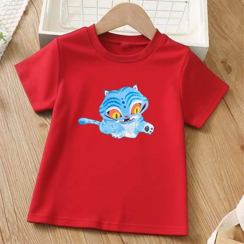 Blue Tiger Printed Children T-shirt Summer Girls Casual Loose Kawaii O-Neck Short Sleeve Colorful Tops Children Clothing