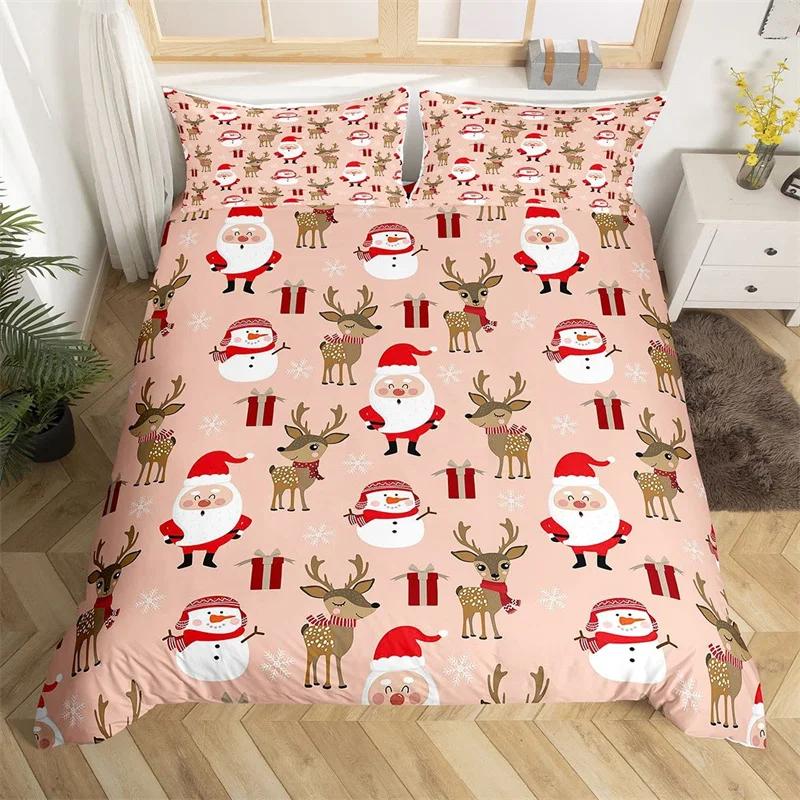 Christmas Duvet Cover Twin/Full/Queen/King Cartoon Santa Claus Bedding Set Xmas Theme Snowflake Comforter Cover for Girls Adults