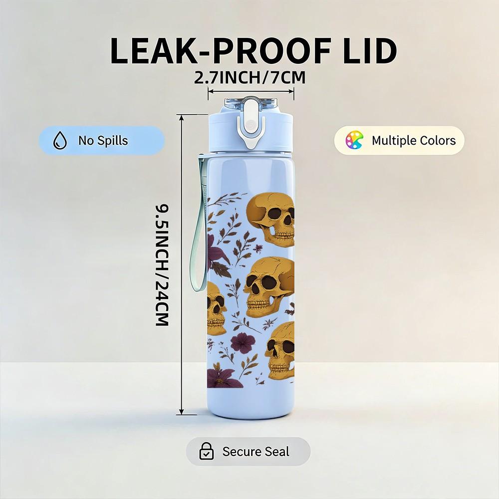 1PC Skull Dot Seamless Pattern Print 750ml Color Plastic Sports Water Bottle Leakproof Flip Straw Lid Suitable for Sports Office Home Use
