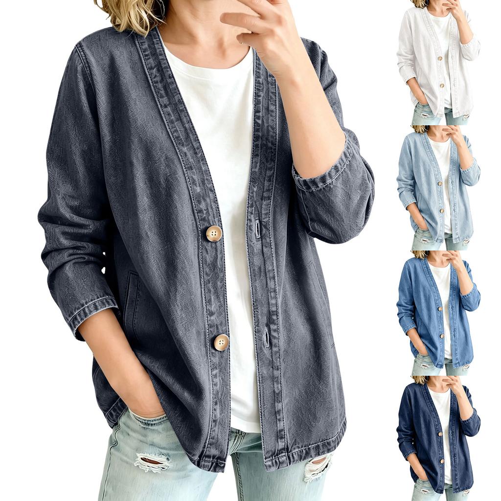Women’s Casual Denim Cardigan Jacket Long Sleeve Button Front Relaxed Fit Lightweight Outerwear for Everyday Wear