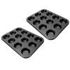 2pcs Nonstick Bakeware Muffin Pans Baking Pan for Cupcakes Carbon Steel Sturdy Even Heat Distribution Easy to Clean 12