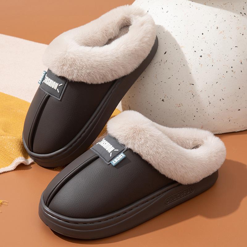 Waterproof cotton slippers for men and women, warm in autumn and winter, thick-bottomed non-slip, dirt-resistant odorless piled foot warmer slippers