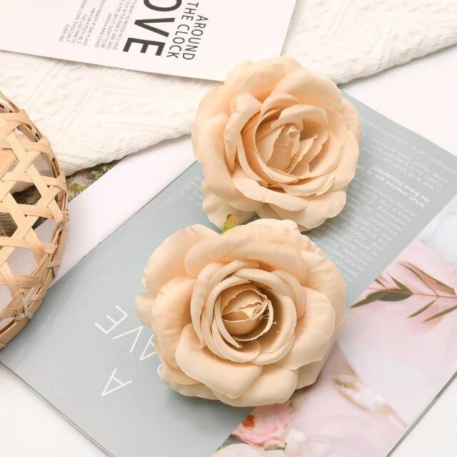 30pcs/Lot 9cm-10CM Large White Rose Artificial Silk Flower Heads DIY Wedding Decoration Wreath Scrapbooking Craft Fake Flowers