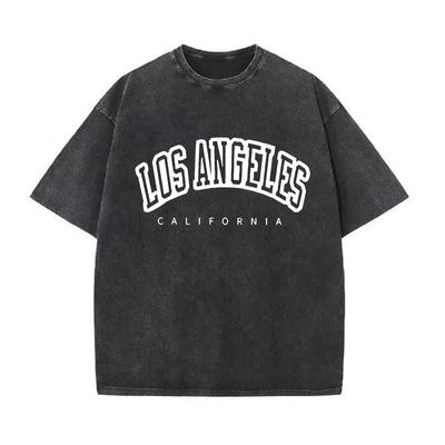 T-shirt da Donna Vintage Lavate Retrò in Cotone Lavato moda Girocollo Manica Corta Usurata Stampa Los Angeles USA Top