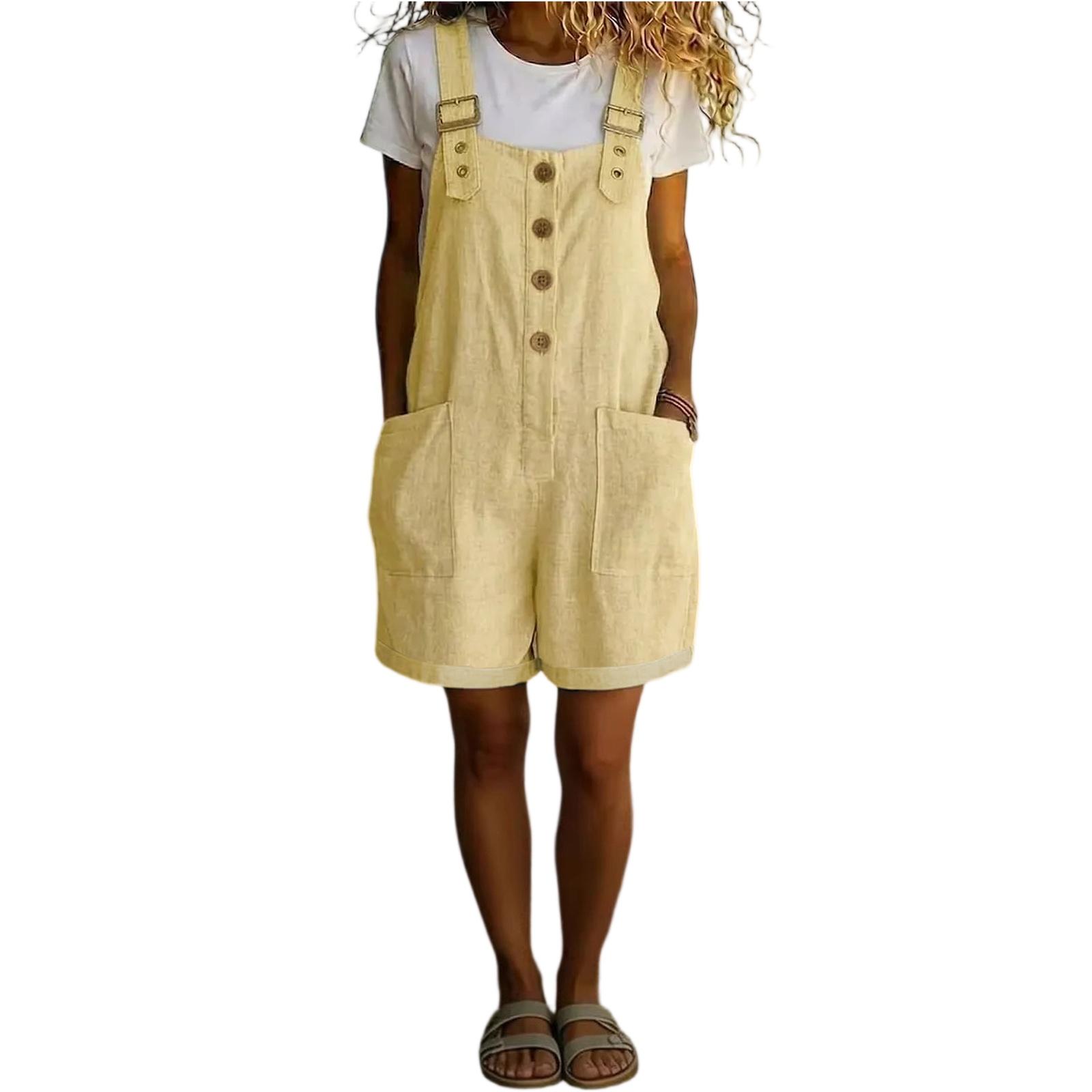 

Women’s Loose Fit Corduroy Short Overalls with Adjustable Straps Front Button Design and Large Pockets for Casual Wear XXL жовтий