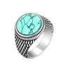 Mens Black Onyx Turquoise Signet Ring Stainless Steel Elegant Unisex Jewelry Accessory