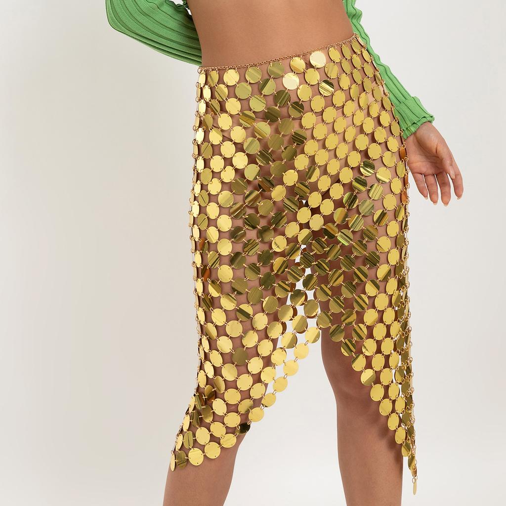 Beach show round body chain, sexy contrasting color color sequins handmade skirt for women
