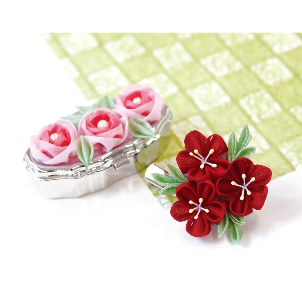 Nippon Chuko Habutae 4 Momme Fabric Tsumami Zaiku Kit 33 Jade Rose Pill Case "Flower Work" S50-13