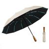 Folding Umbrella Large Size 12 Automatic Opening and Large Wooden Business Super Typhoon and Heavy Rain Sun and Rain UV Suitable for G0088 [Karsaer]