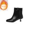 Fashion New Cowhide 5cm Irregular Low Heel Black Brown Short Boots Autumn Winter Fashion Short Plush Warm Ankle Women's Boots Size 40