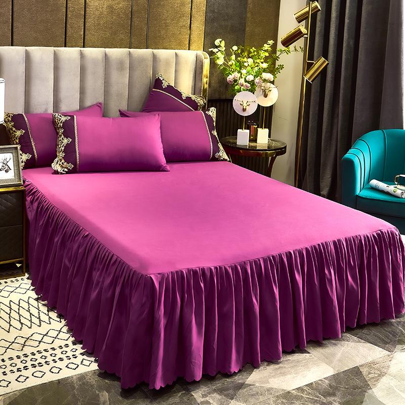 Solid Color Princess Style Brushed Bed Skirt with Dustproof Full Wrap