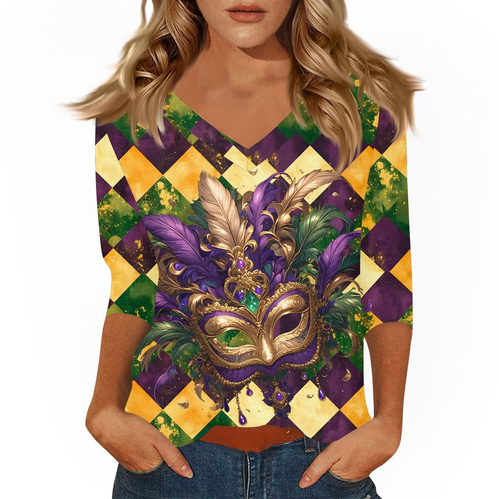 Dámské tričko s potiskem 3/4 rukáv denní víkendová móda základní véčkový výstřih běžný top