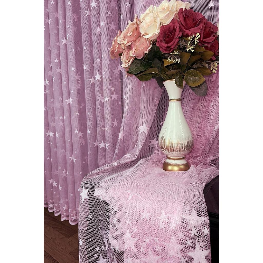 Wzór gwiazdy w kolorze pudrowym Zasłona tiulowa do pokoju dziecięcego 1x2 Rzadka bateria 300 X 260