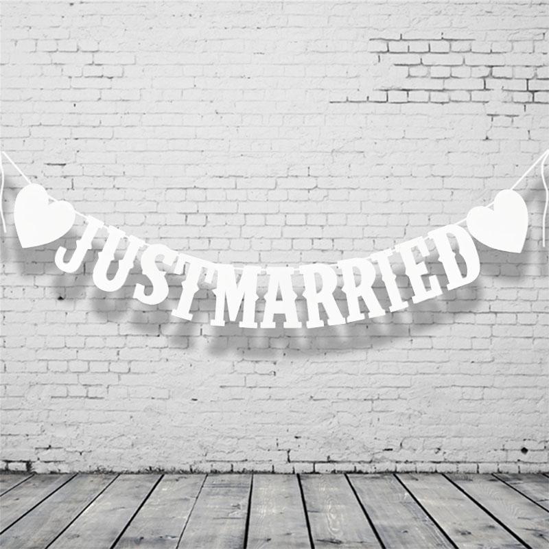 Vintage Wedding Just Married Bunting Banner Bridal Shower Photo Booth Props Rustic Wedding Party Decoration Supplies