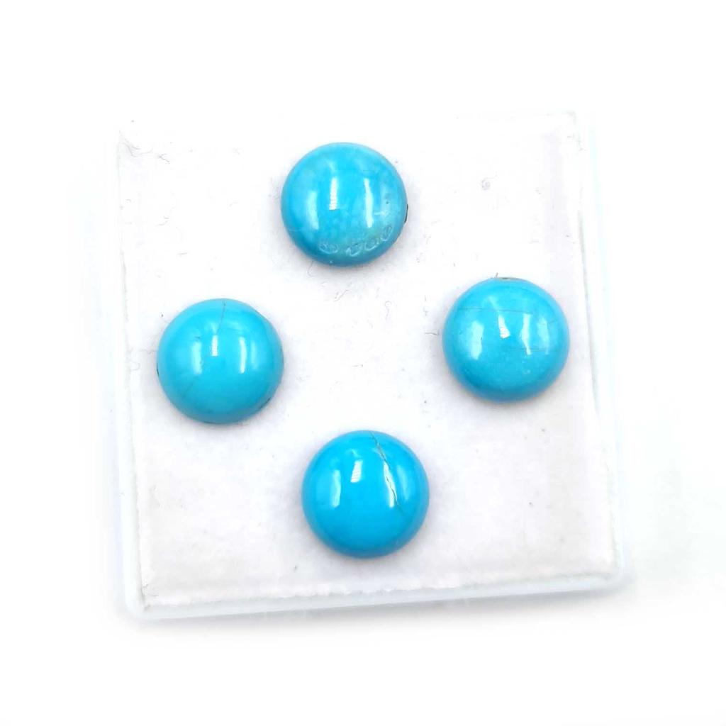 Natürlicher Sleeping Beauty Türkis Runder Cabochon Lose Edelsteine 4 Stück 10 MM 12 CT Für Schmuckherstellung