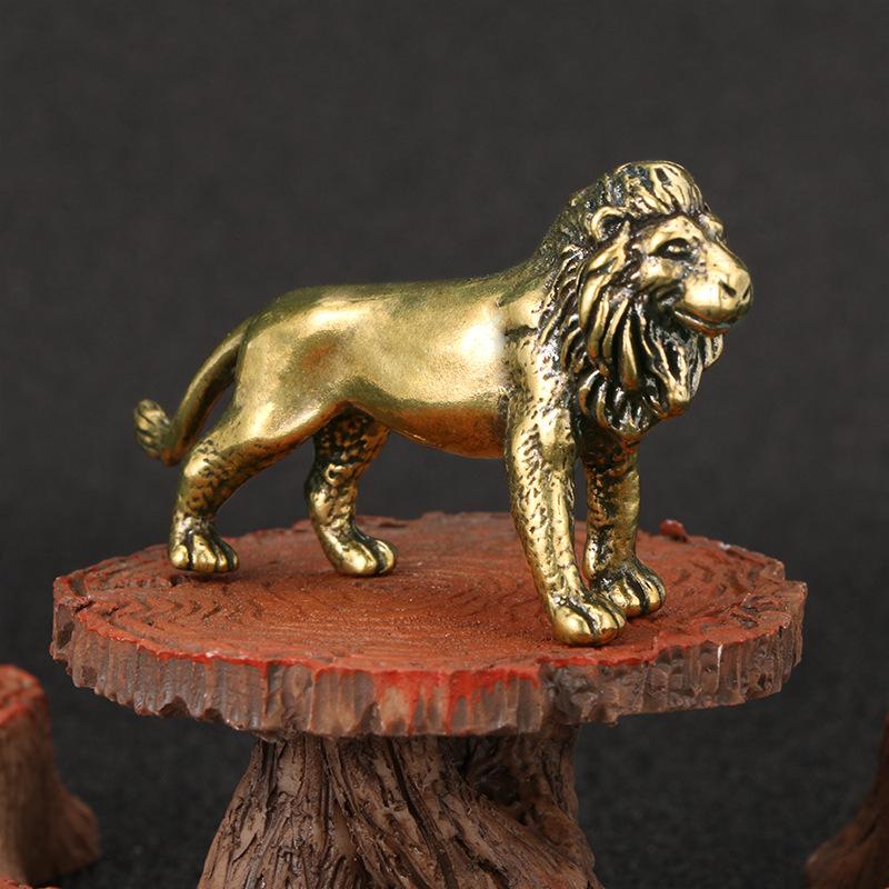 Vintage Majestic Brass Lion Figurine Textured Male Lion Home Office Desk Decor Mini Animal Statue Ideal Gift