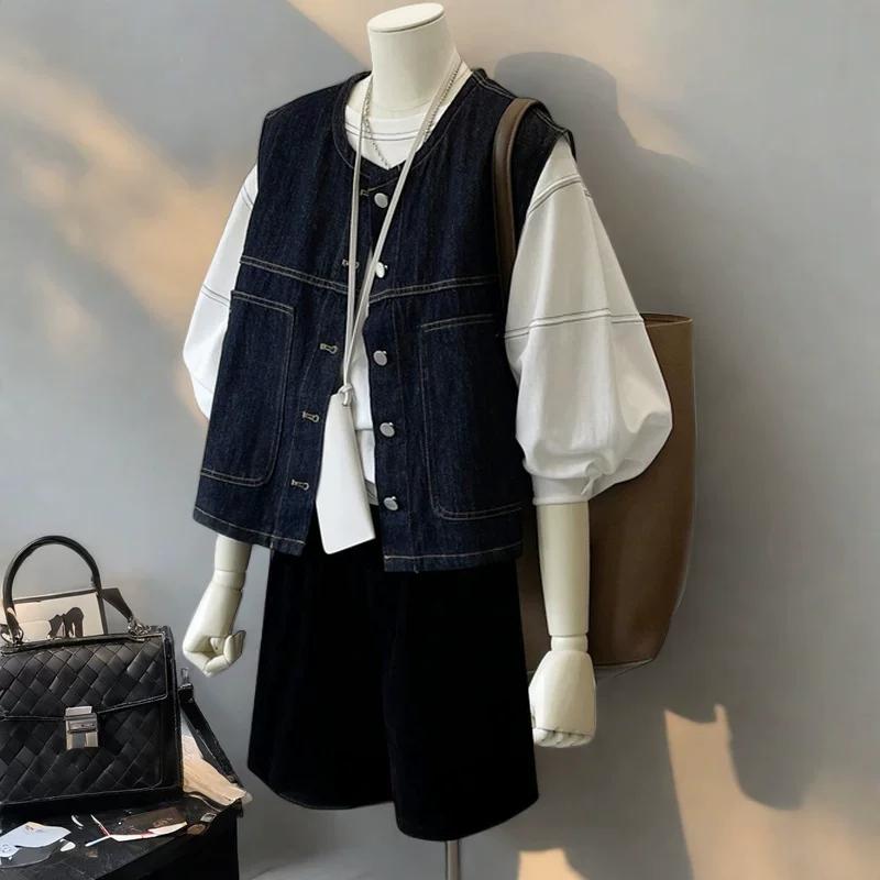 

Guangzhou 13 Lines High Goods ~ Small Short Cardigan Denim Vest Coat Female Spring Bandage Dress Outwear L темно-синий