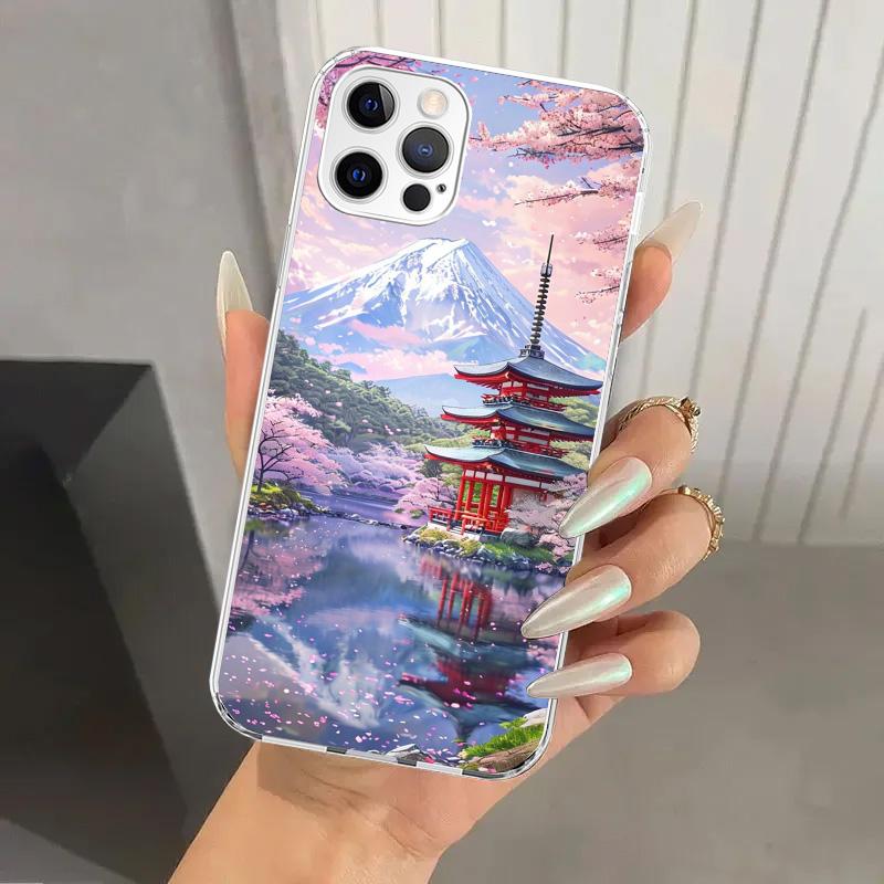 Japanese Cherry Mount Fuji Phone Case for Iphone 17 Air 16 15 Plus 14 13 Mini 12 11 Pro Max 16E 7 8 SE 2020 Soft Funda Print She