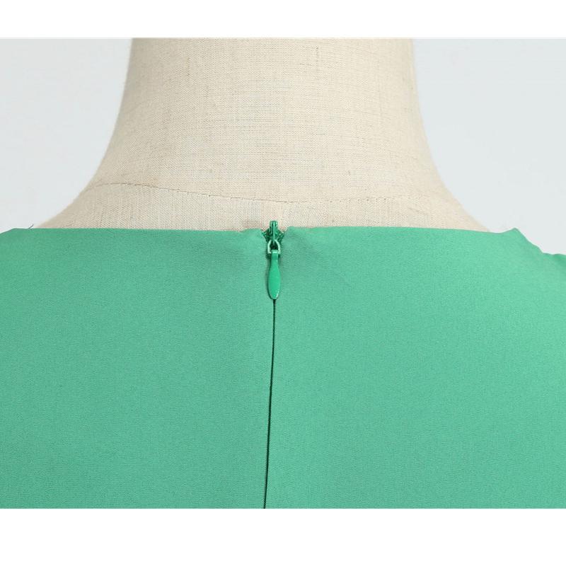 Summer New Style Solid Color Green Short-sleeved Casual Retro Big Swing Dress