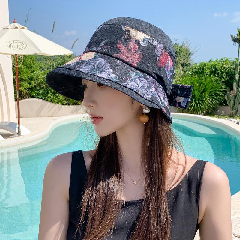 

Spring and summer new flower rendering bucket hat large brim showing small face breathable outdoor sunscreen hat sunshade sun hat one size
