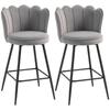 Set of Two Velvet-Feel Lotus Bar Stools - Grey