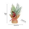 Mini Xmas Tree Table Decorations Office Holiday Decor Small Artificial Trees with Red Berries Pine Cone Greenery