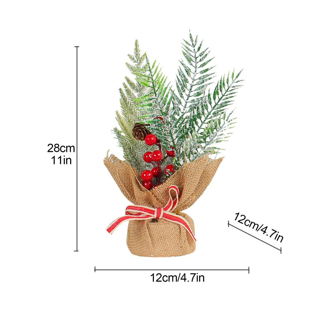 Mini Xmas Tree Table Decorations Office Holiday Decor Small Artificial Trees with Red Berries Pine Cone Greenery